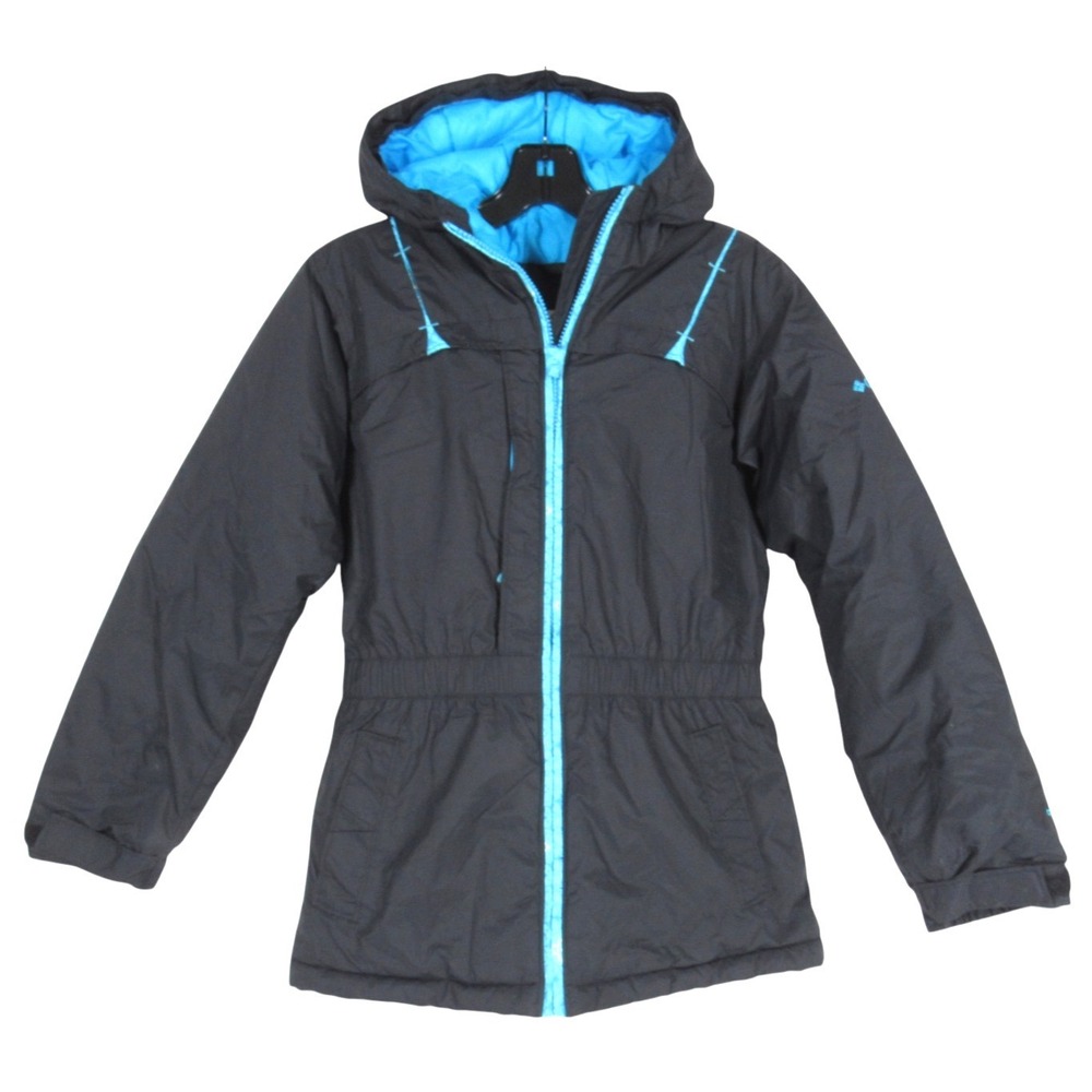 COLUMBIA Youth BLACK PUFFER Full-Zip WATERPROOF HOODED Omni Shield Jacket 10-12